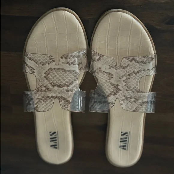 Snake Print Slide Sandals - Picture 2 of 3